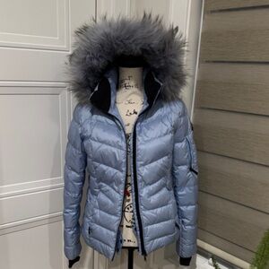 Bogner Light Blue Ski Jacket with Faux Fur Hood